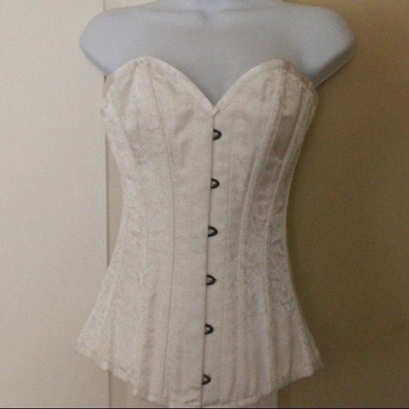 BNWOT 22” White Longline Brocade Overbust Corset - Picture 1 of 4